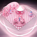 Pink Themed Photo Spot With Checkered Floor Carousel Elements And Candy Decorations 3d model