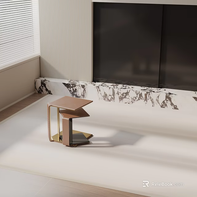 Elegant Modern Side Table With Gold Metal Frame And Marble Top For Living Room 3d model 