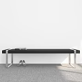 Modern Minimalist Bench With Books On Top And Shoes Underneath White Wall And Gray Carpet