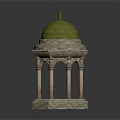 Traditional Stone Gazebo Structure With Green Mossy Dome And Columns On Octagonal Base 3d model