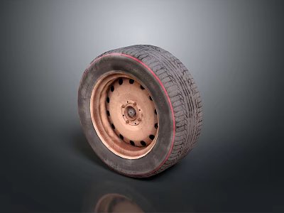 High Performance Rubber Tire With Deep Tread Pattern Red Sidewall Stripe And Metallic Wheel Rim 3d model