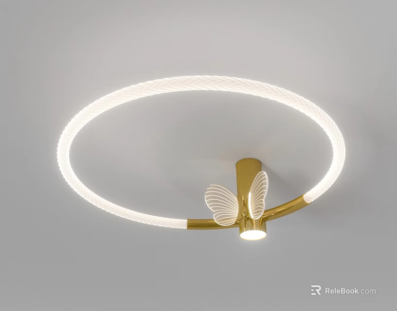 Modern Circular Ceiling Light With White Light Strip And Golden Wing Shaped Base 3d model
