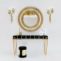 Luxury Gold And Black Dressing Table With Round Mirror Wall Sconces And Stool