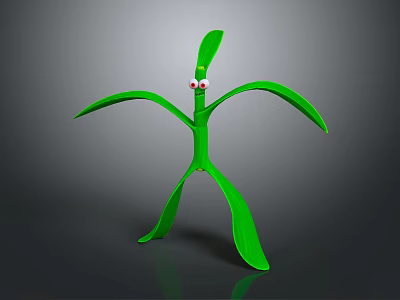 Green Humanoid Creature With Leaf Shaped Body And Red Eyes Design 3d model