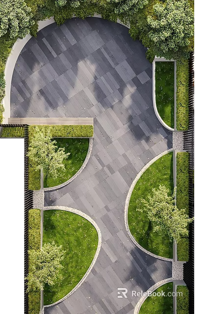 Park Landscape Design With Paved Walkway Lush Lawns And Green Trees 3d model 