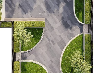 Park Landscape Design With Paved Walkway Lush Lawns And Green Trees 3d model