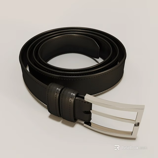 Black Leather Belt For Men With Metal Buckle And Classic Design 3d model 