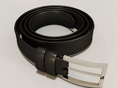 Black Leather Belt For Men With Metal Buckle And Classic Design 3d model