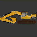 Yellow Tracked Construction Excavator With Large Bucket And Enclosed Cab