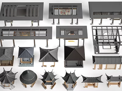 Various Landscape Pavilion Designs With Traditional And Modern Roof Structures 3d model