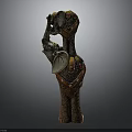 Ornate Mythical Character Creature Sculpture With Red Jewels Scales And Golden Brown Patterns