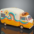 Vintage Food Truck With Colorful Sun And Flower Patterns For Mobile Food Service