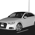 Silver Audi Sedan Parked On Roadside With Wooden Building Background And Alloy Wheels