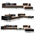 Modern Brown Sectional Sofa With Metal Legs Throw Pillows And Coffee Table 3d model
