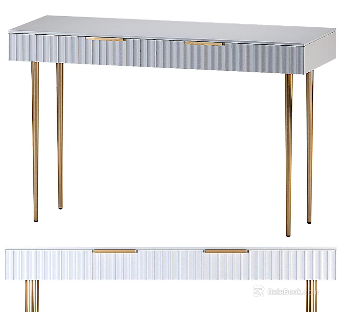 Modern Console Table With Silver Drawers Gold Handles And Gold Legs 3d model 
