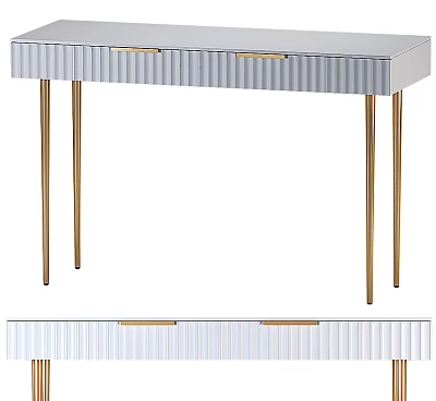 Modern Console Table With Silver Drawers Gold Handles And Gold Legs 3d model