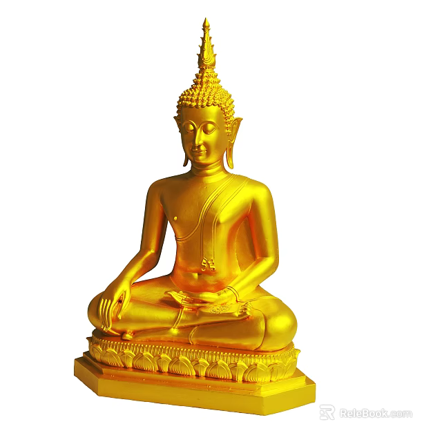 Golden Buddha Statue Sitting In Meditation With Intricate Lotus Pedestal Design 3d model 