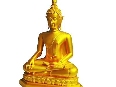 Golden Buddha Statue Sitting In Meditation With Intricate Lotus Pedestal Design 3d model