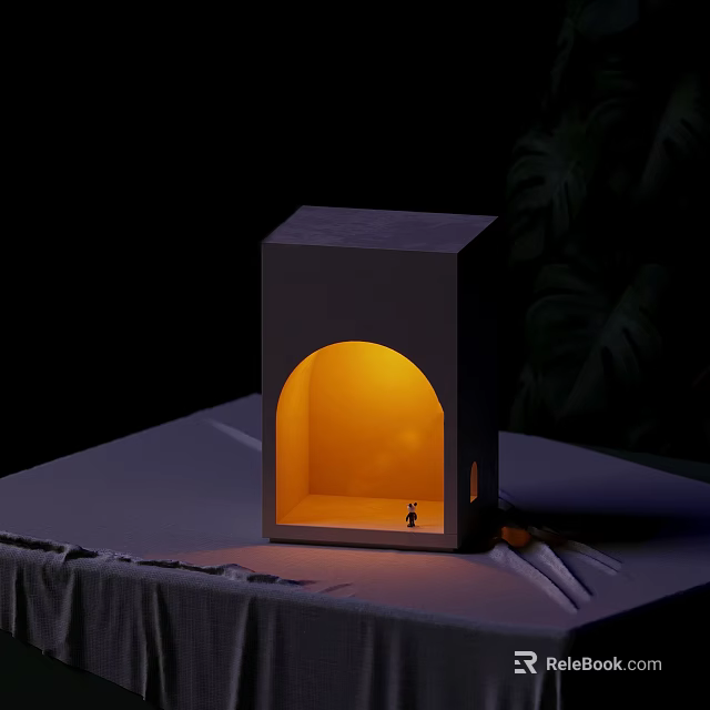 Modern Square Wall Lamp with Arch Shaped Warm Yellow Light and Small Silhouette Decoration 3d model 
