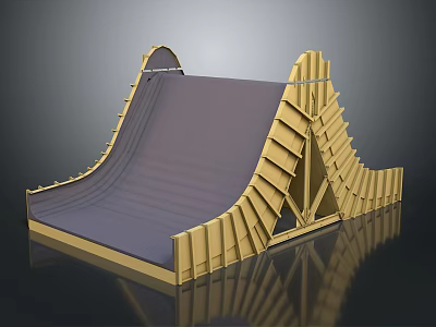 Modern Wooden Skateboard Ramp With Gray Sliding Surface And Sturdy Frame Design 3d model