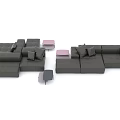 Gray Sectional Sofa With Multiple Cushions And Small Side Tables For Modern Living Space 3d model
