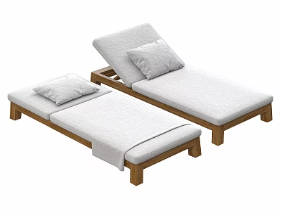 Two Comfortable Lounge Chairs With Wooden Frame And White Padded Pillows 3d model