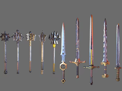 Various Medieval Weapons Collection With Decorative Handles And Unique Designs 3d model