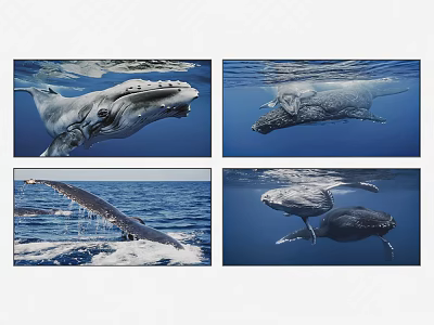 Stunning Whale Animal Paintings Series Showing Ocean Swimming And Breaching Scenes 3d model