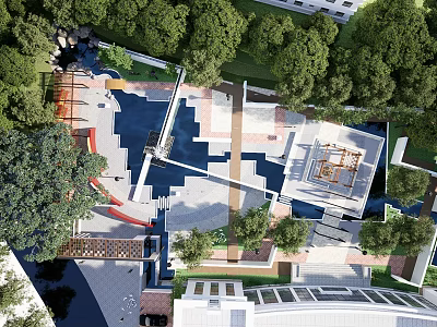 Aerial View Of Urban Park Landscape With Water Pond Walking Paths And Green Trees 3d model