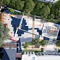 Aerial View Of Urban Park Landscape With Water Pond Walking Paths And Green Trees