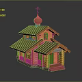 Wooden Church Building With Metal Roof Cross Dome And Stone Base Steps