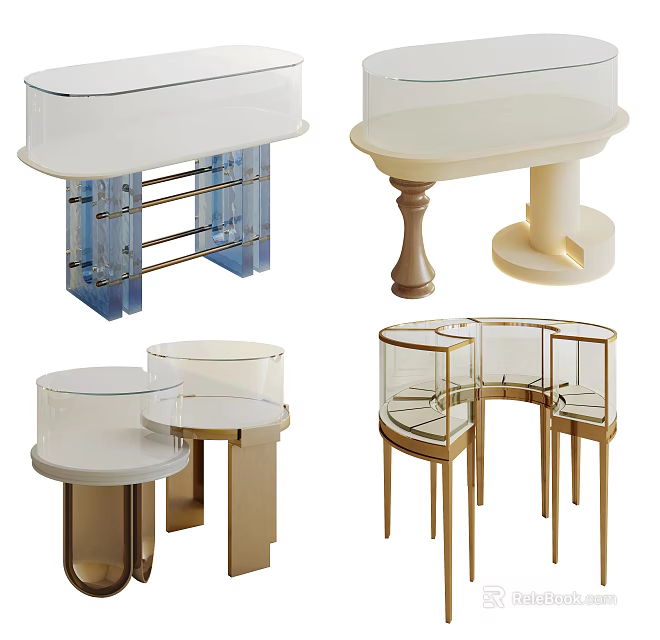 Modern Glass Display Cabinets With Gold Metal Frames And Curved Designs 3d model 