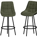 Stylish Green Woven Bar Stools Featuring Metal Legs and Circular Footrest