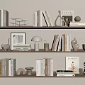 Minimalist Light Tone Bookshelf Decor With Decorative Ornament Sets And White Books