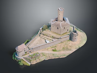 Scenic Medieval Castle Landscape With Tower Stone Walls Grassland And Pathway 3d model