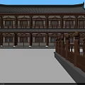 Traditional Chinese Ancient Architecture Wooden Structure With Black Tiled Roof Flying Eaves And Stairs