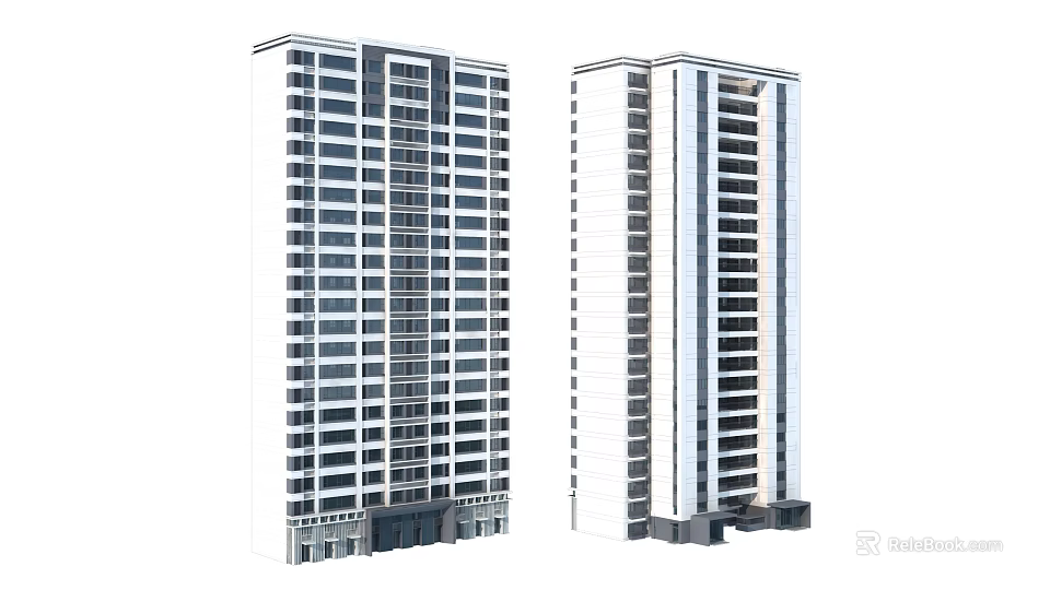 High rise Modern Residential Building Exterior With White Facade And Window Design 3d model 