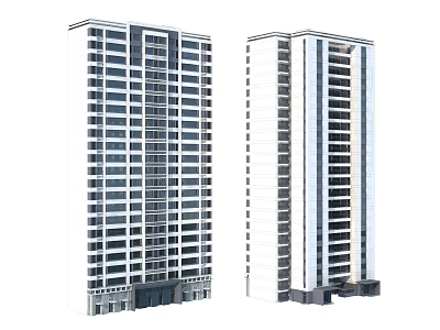 High rise Modern Residential Building Exterior With White Facade And Window Design 3d model