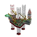 Heavy Industrial Equipment On Offshore Drilling Platform With Tall Towers And Cranes
