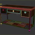 Traditional Wooden Desk With Decorative Drawers And Geometric Lattice Lower Shelf