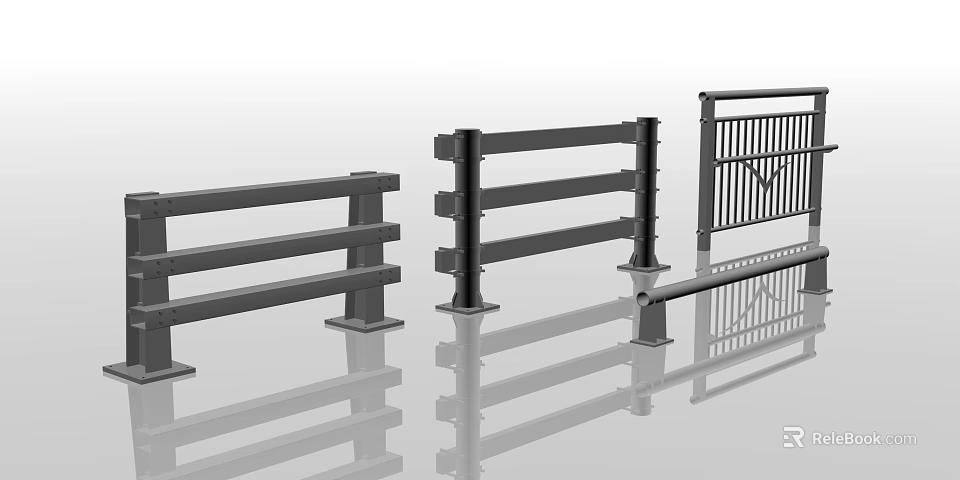 Modern Metal Fence Design With Horizontal Bars And Gate Structure 3d model