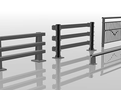 Modern Metal Fence Design With Horizontal Bars And Gate Structure 3d model