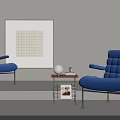 Modern Blue Lounge Chairs With Side Table White Spherical Decor Books And Grid Pattern Artwork 3d model
