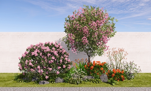 Modern green plant shrubs combination plant pile flower mirror flower bed Lagerstroemia indica flowers and shrubs 3d model