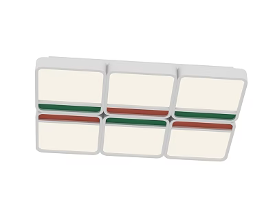 Square Ceiling Light with Multiple Panels and Green Red Accent Strips White Frame 3d model