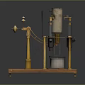 Vintage Mechanical Device With Wooden Base And Brass Metal Components