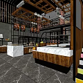 Dessert Shop Interior Design With Open Layout Marble Display Cases Wooden Ceiling And Fresh Fruit Decorations