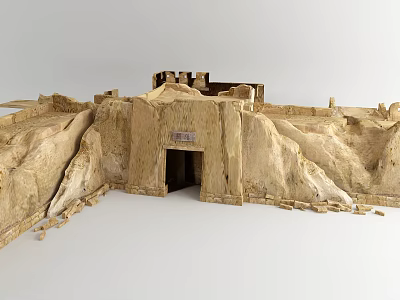 Detailed Architectural Model Of Traditional Earthen Structure With Rocky Mountain Walls And Entrance 3d model
