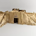 Detailed Architectural Model Of Traditional Earthen Structure With Rocky Mountain Walls And Entrance