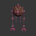3D Metallic Copper Robot Character With Four Legged Structure And Reflective Base